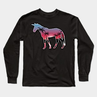 Unicorn Beautiful Sunset Beach Palm Tree Long Sleeve T-Shirt